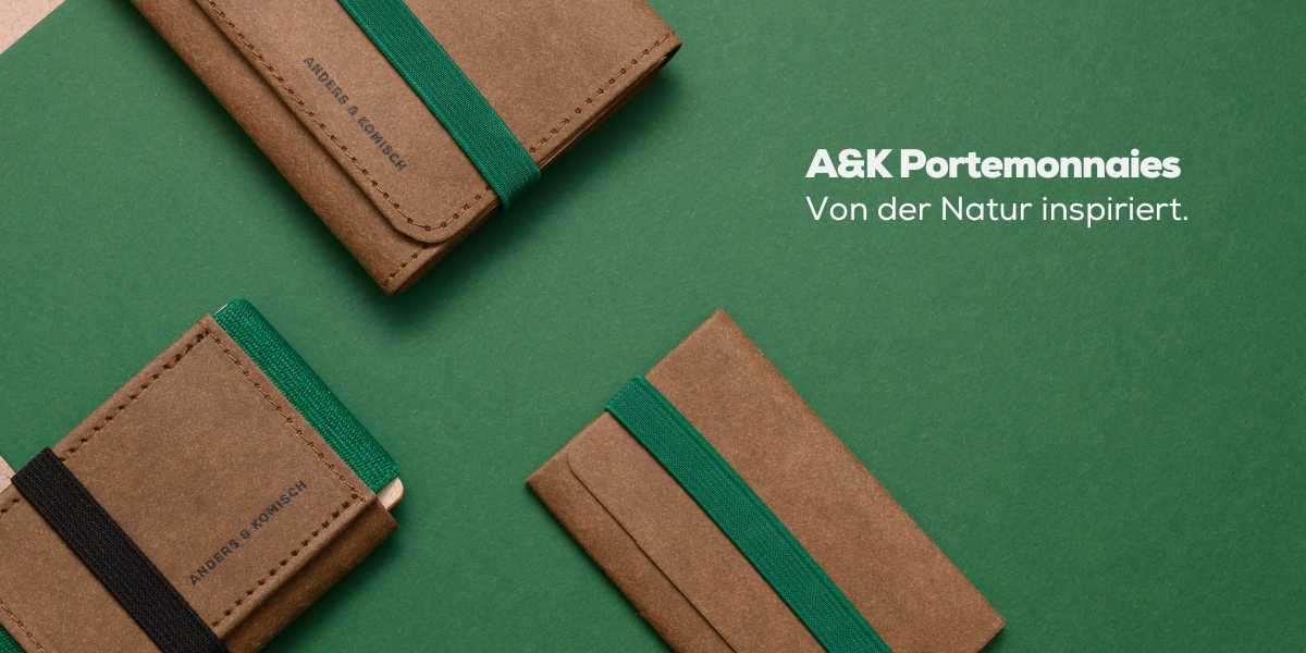 Geldbörse Papier - Veganes Portemonnaie Damen mit Münzfach in Braun mit Grün.